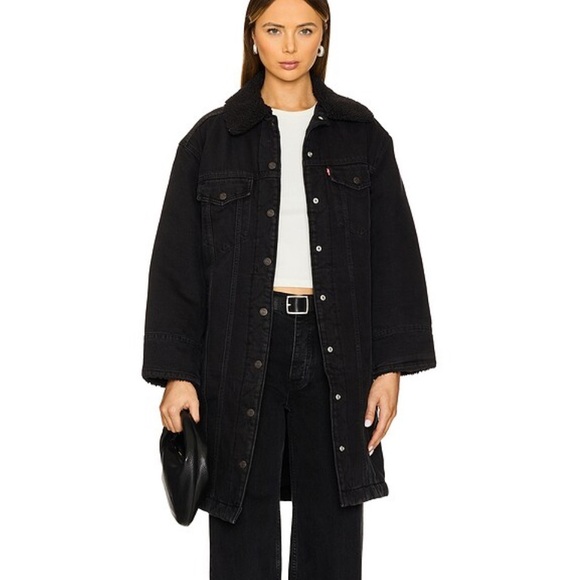 Levi's Women's Black Long Denim Jacket XS NWOT - Picture 1 of 5